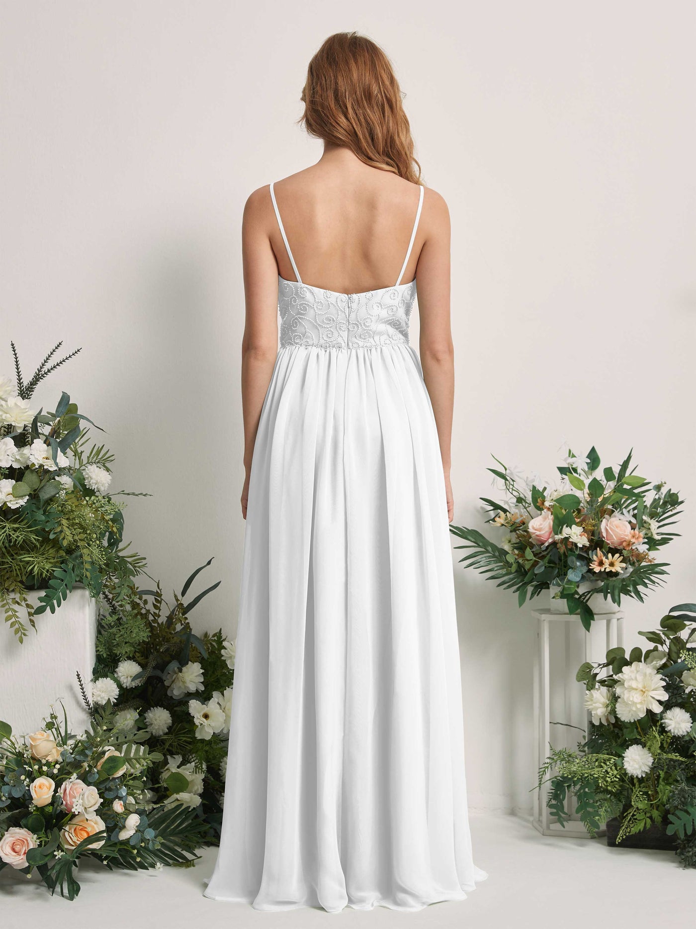 Carlyna Robe trapèze encolure dégagée longueur ras du sol mousseline demoiselle d'honneur Blanc #couleur_blanc