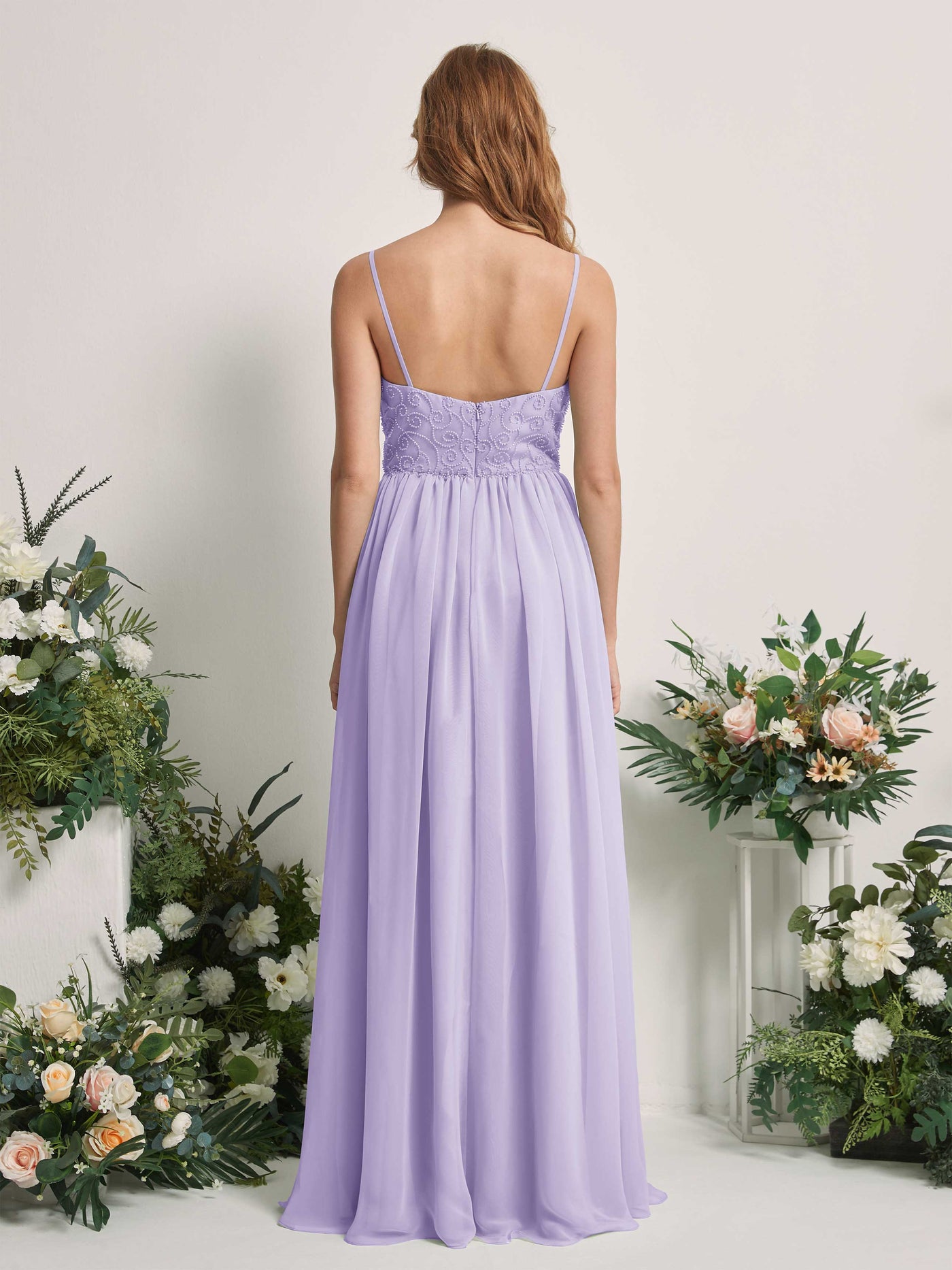 Carlyna Robe trapèze encolure dégagée longueur ras du sol mousseline demoiselle d'honneur Lilas #couleur_lilas