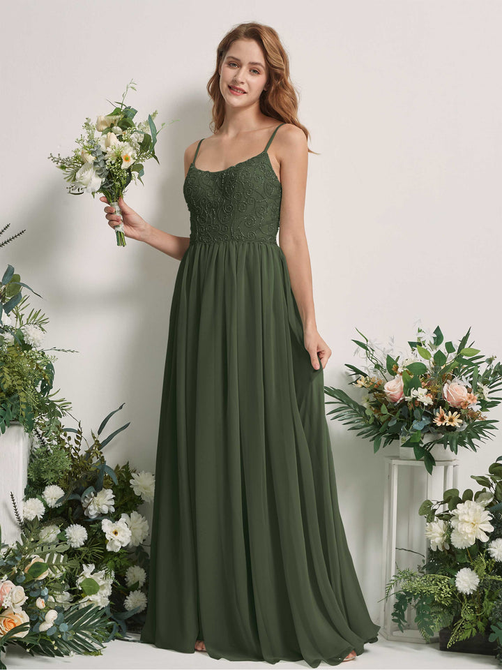 Carlyna Robe trapèze encolure dégagée longueur ras du sol mousseline demoiselle d&