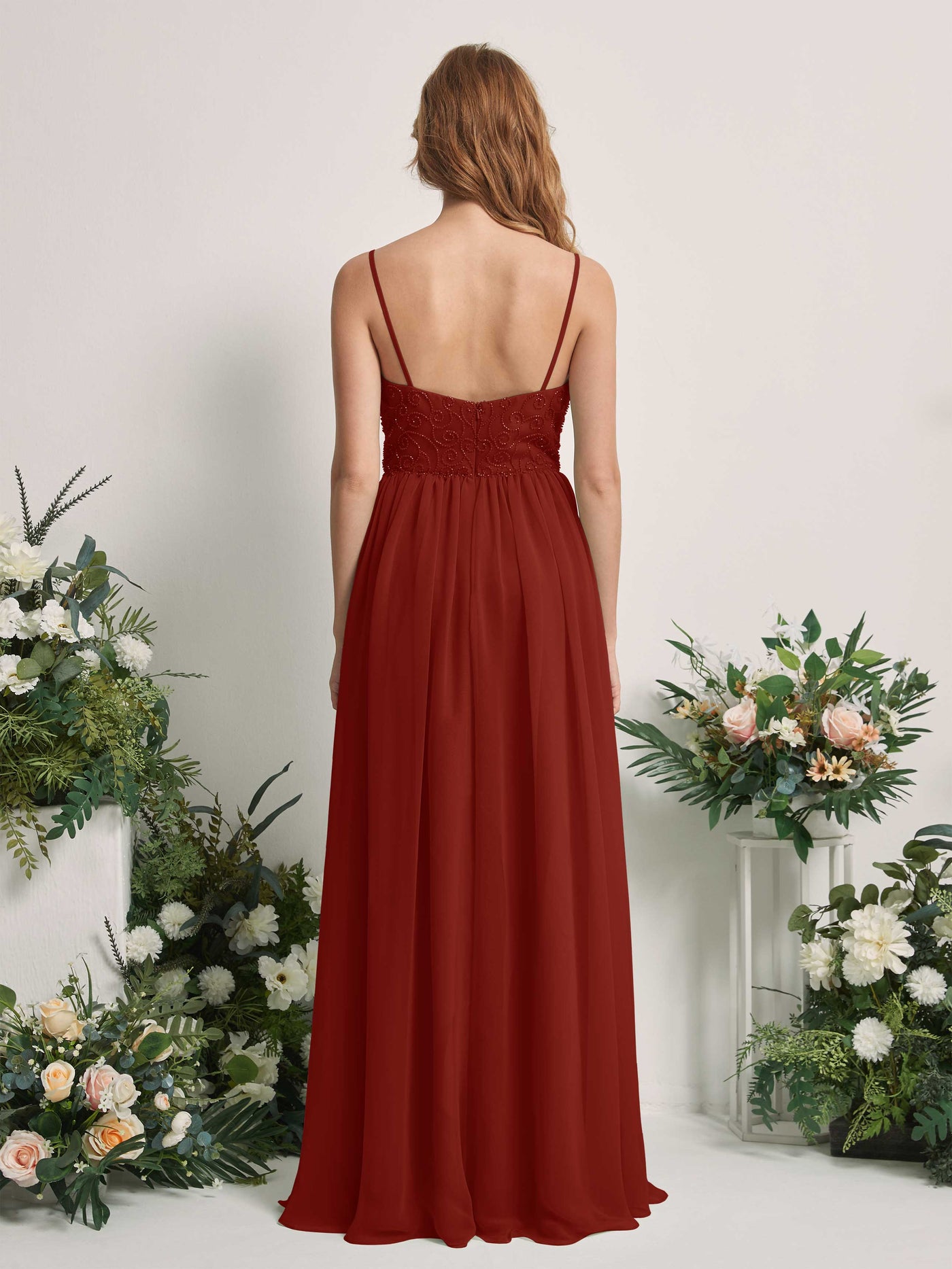 Carlyna Robe trapèze encolure dégagée longueur ras du sol mousseline demoiselle d'honneur Rouille #couleur_rouille