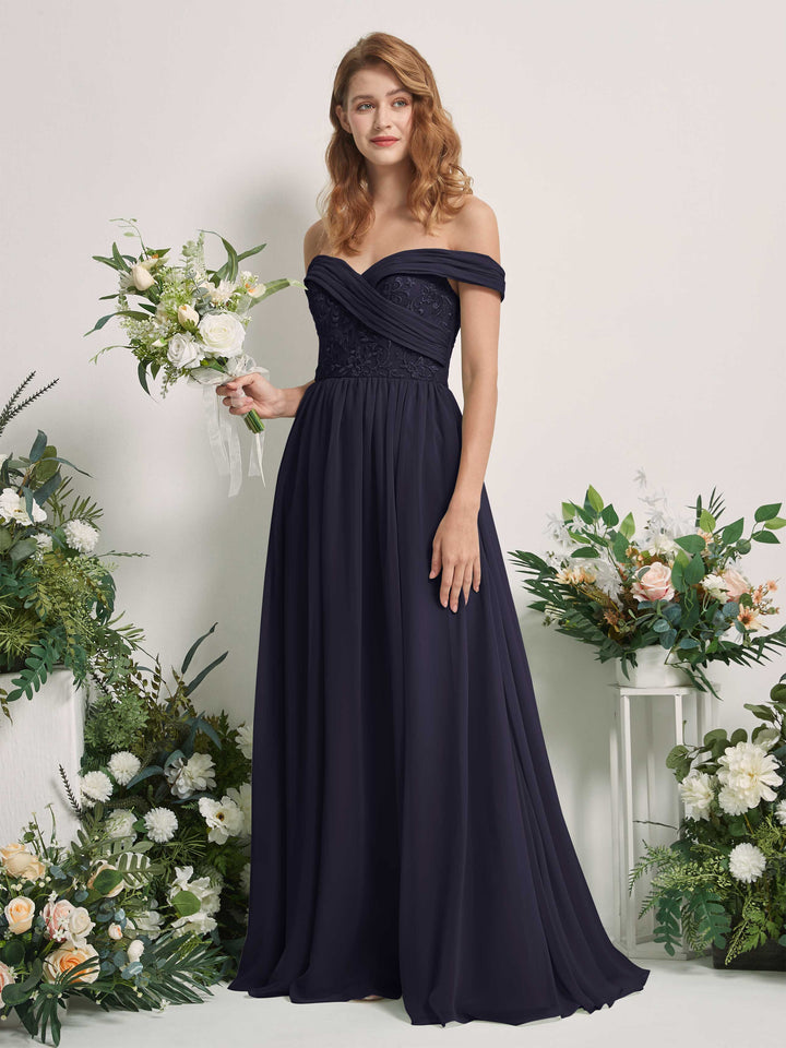 Carlyna Robe Trapèze Épaule Dénudée Longueur Ras du Sol Brodée Robes de Demoiselle d&