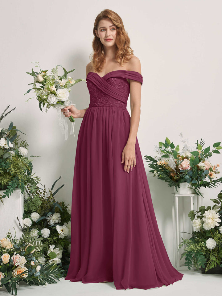 Carlyna Robe Trapèze Épaule Dénudée Longueur Ras du Sol Brodée Robes de Demoiselle d&