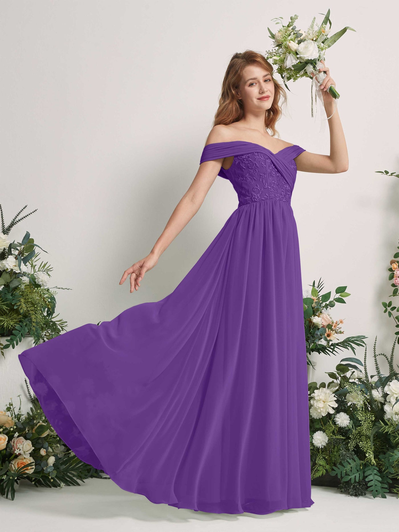 Carlyna Robe Trapèze Épaule Dénudée Longueur Ras du Sol Brodée Robes de Demoiselle d'honneur Régence #couleur_r-gence