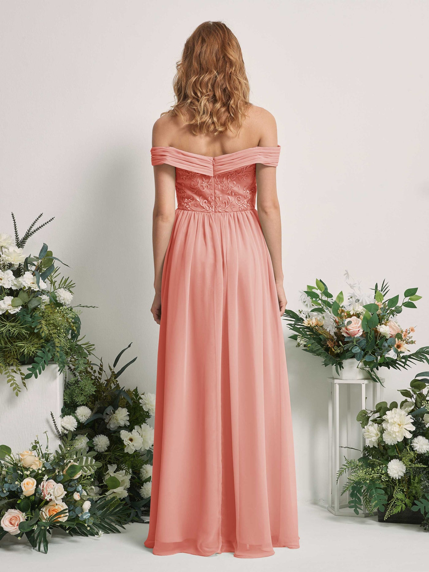 Carlyna Robe Trapèze Épaule Dénudée Longueur Ras du Sol Brodée Robes de Demoiselle d'honneur Rose Champagne #couleur_rose-champagne
