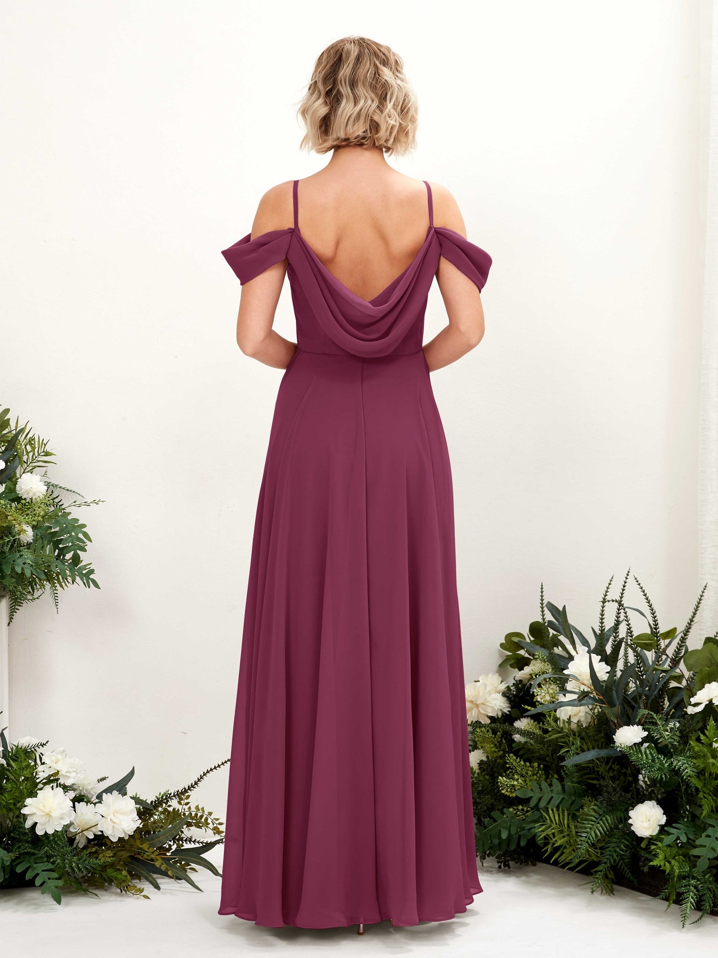 Carlyna Robe trapèze Épaule Dénudée Longueur ras du sol Mousseline demoiselle d'honneur Chianti #couleur_chianti