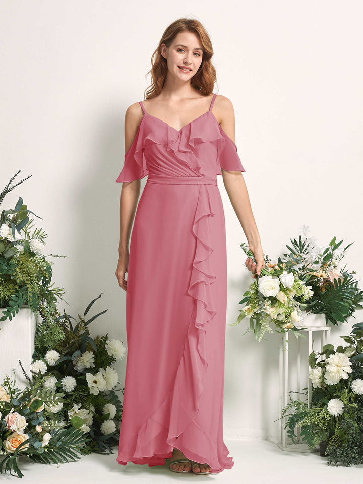 Carlyna Robe Trapèze Épaule Dénudée Longueur ras du sol Mousseline Demoiselle d&