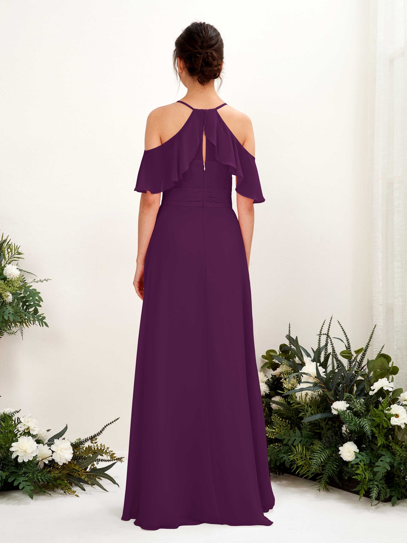 Carlyna Robe Trapèze Épaule Dénudée Longueur ras du sol Robes de demoiselle d'honneur Pourpre #couleur_pourpre