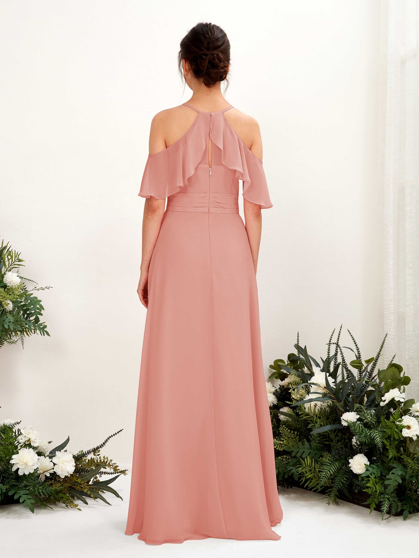 Carlyna Robe Trapèze Épaule Dénudée Longueur ras du sol Robes de demoiselle d'honneur Rose Champagne #couleur_rose-champagne