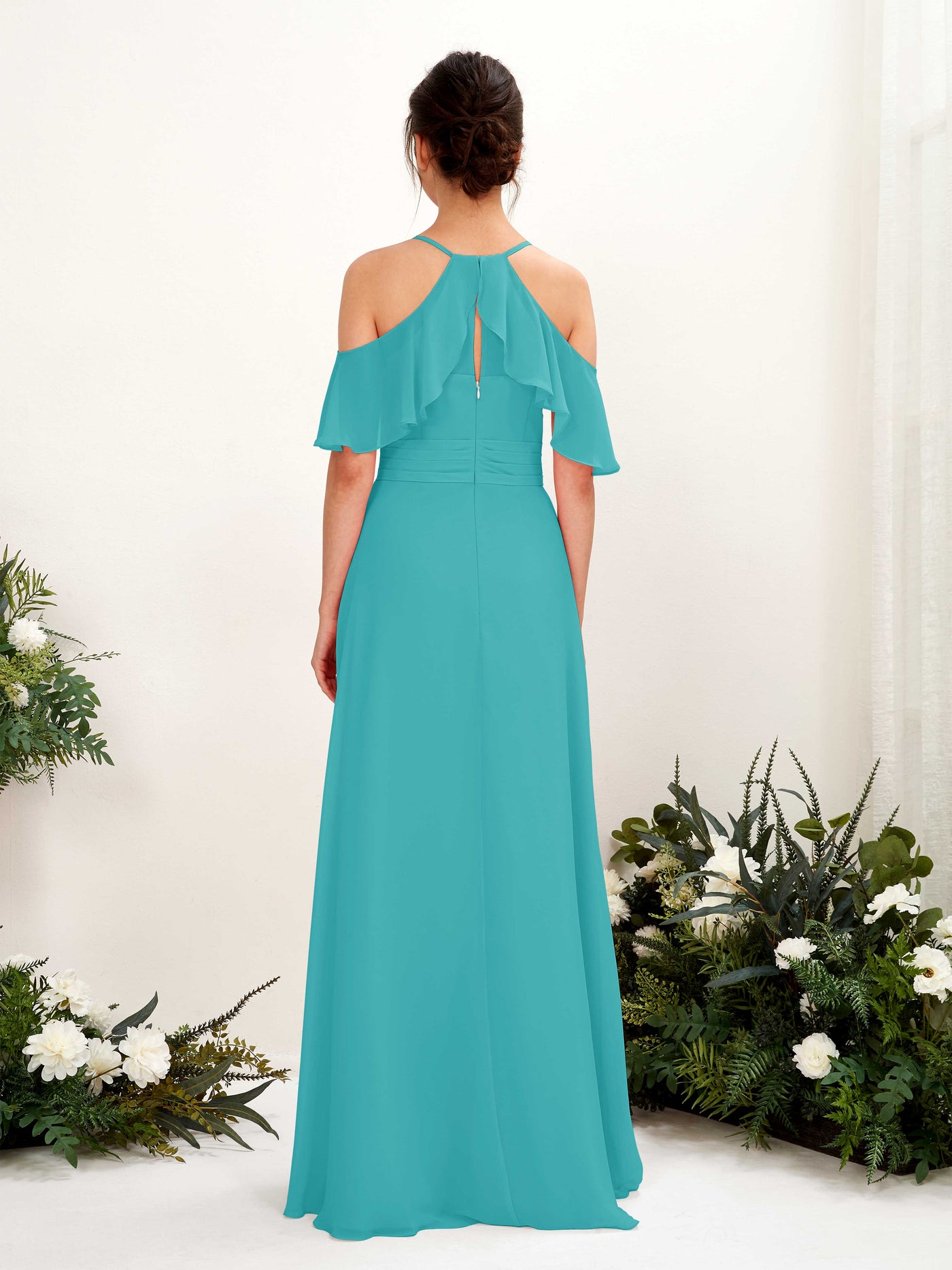 Carlyna Robe Trapèze Épaule Dénudée Longueur ras du sol Robes de demoiselle d'honneur Turquoise #couleur_turquoise
