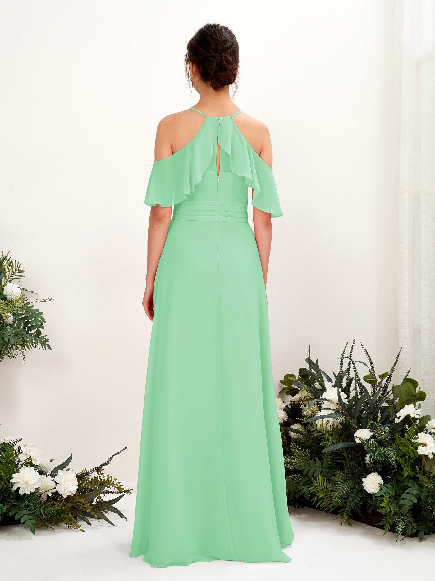 Carlyna Robe Trapèze Épaule Dénudée Longueur ras du sol Robes de demoiselle d'honneur Vert Menthe #couleur_vert-menthe