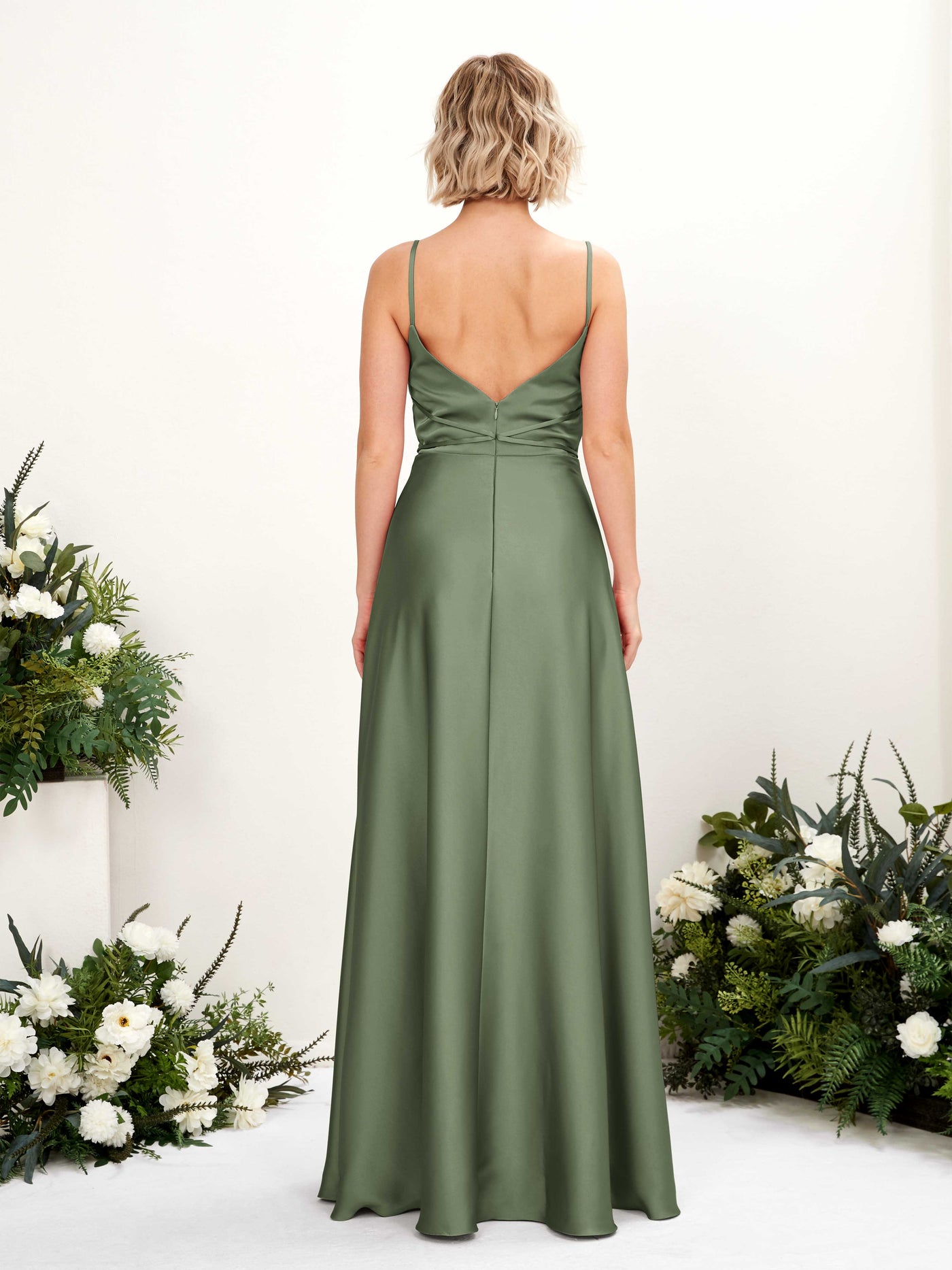 Carlyna Robe Trapèze Longueur Ras du Sol Col Bénitier Robes de Demoiselle d'honneur Olive #couleur_olive