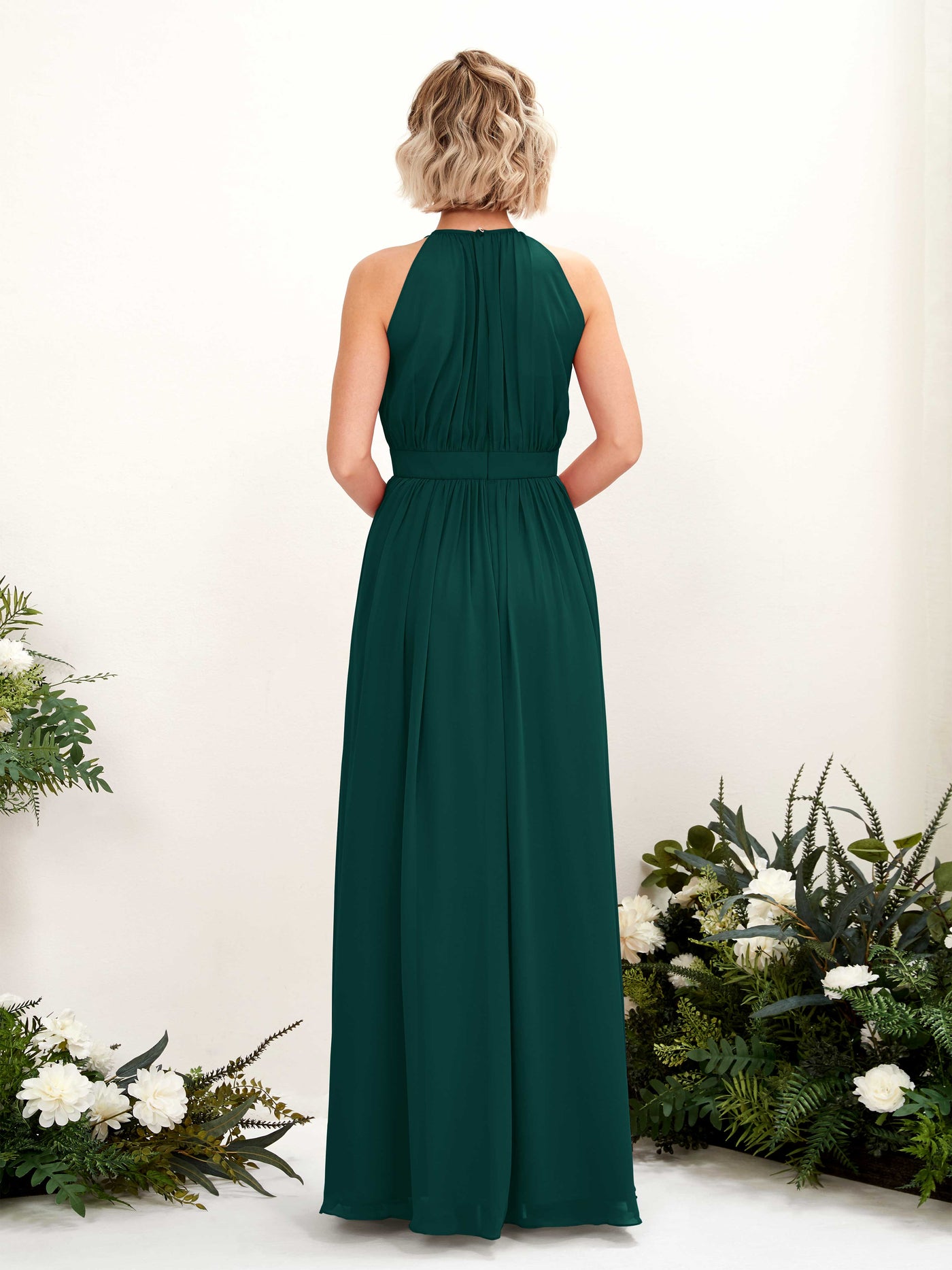 Carlyna Robe Trapèze Longueur ras du sol Col rond Mousseline Robes de demoiselle d'honneur Émeraude Foncé #couleur_meraude-fonc