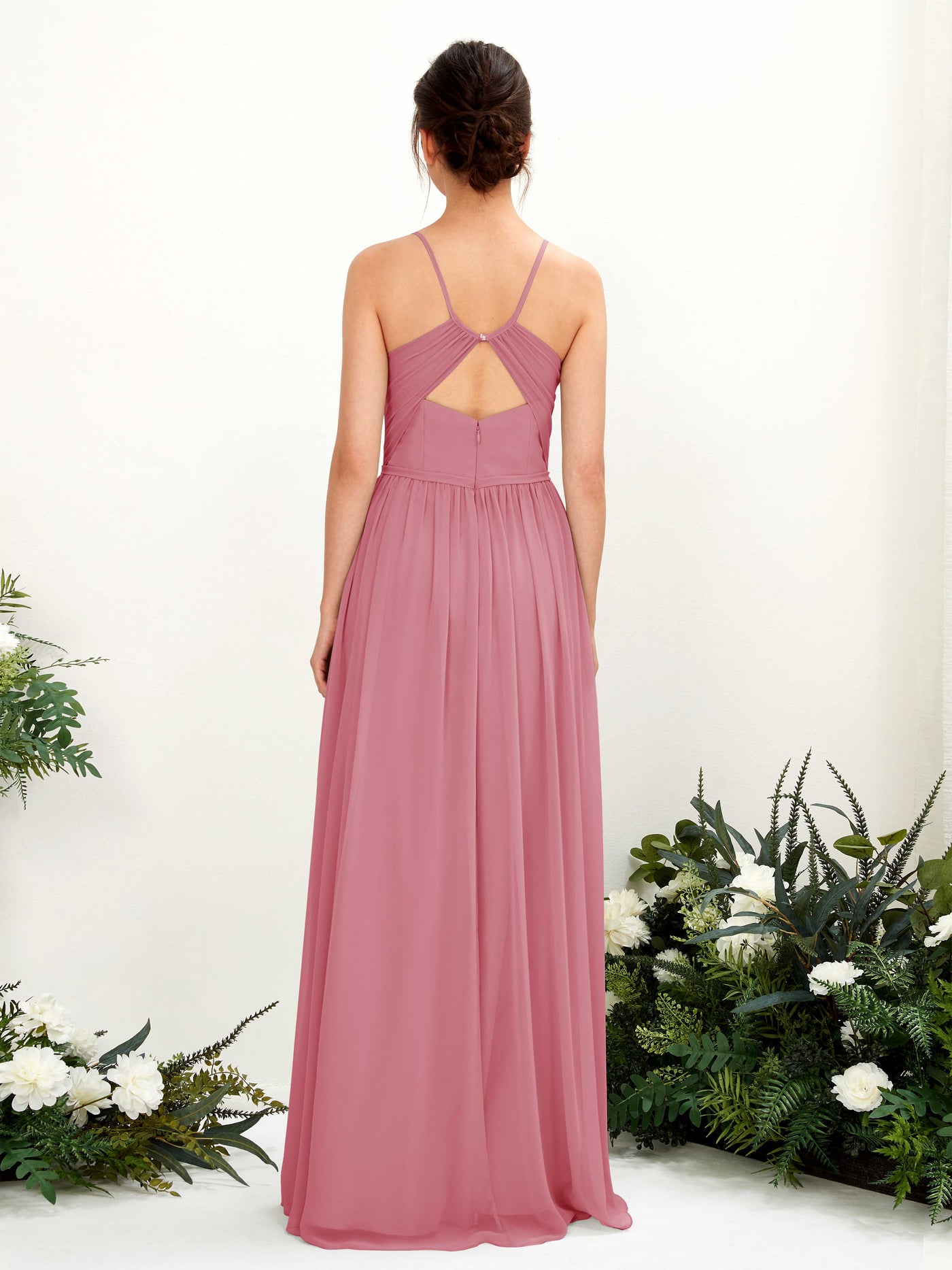 Carlyna Robe Trapèze Longueur ras du sol Col V Bretelles spaghetti Rose Du Désert #couleur_rose-du-d-sert