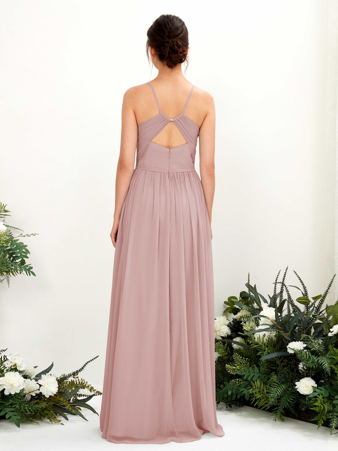 Carlyna Robe Trapèze Longueur ras du sol Col V Bretelles spaghetti Rose Poussiéreux #couleur_rose-poussi-reux