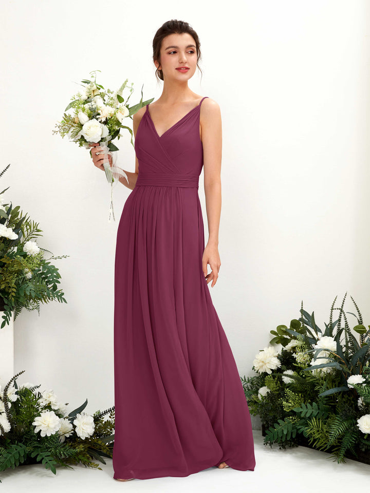 Carlyna Robe Trapèze Longueur ras du sol Col V Mousseline Chianti 