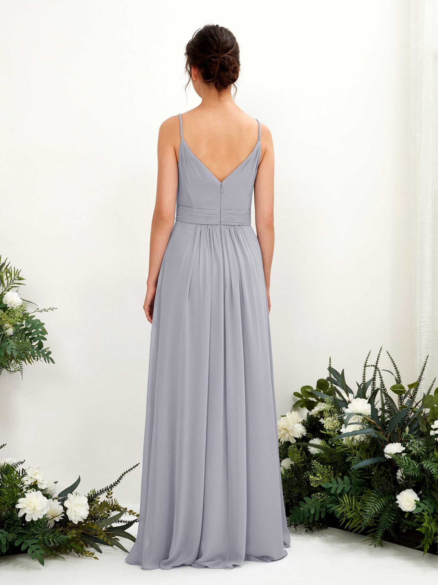 Carlyna Robe Trapèze Longueur ras du sol Col V Mousseline Lavande Poudrée #couleur_lavande-poudr-e
