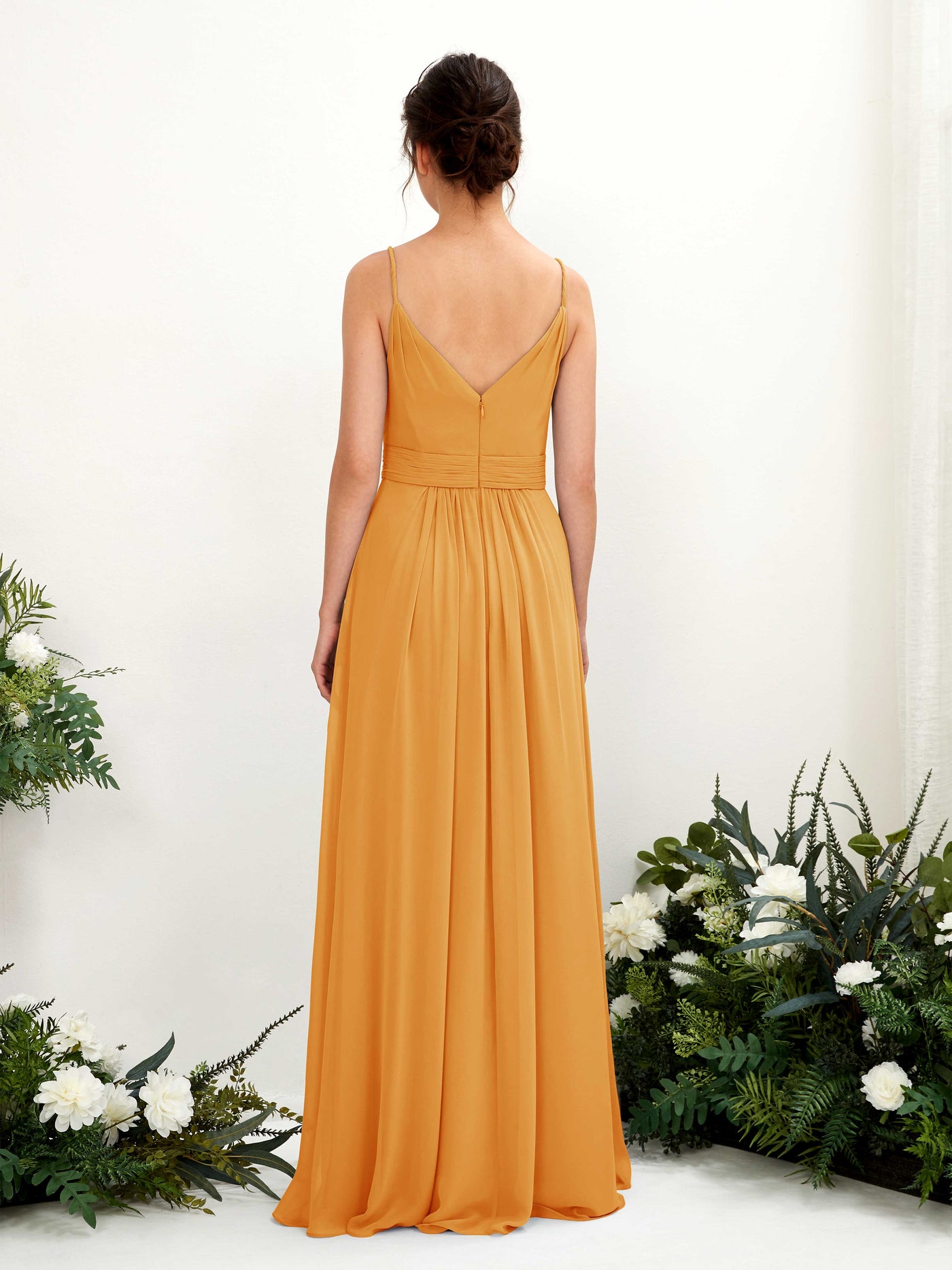 Carlyna Robe Trapèze Longueur ras du sol Col V Mousseline Mangue #couleur_mangue