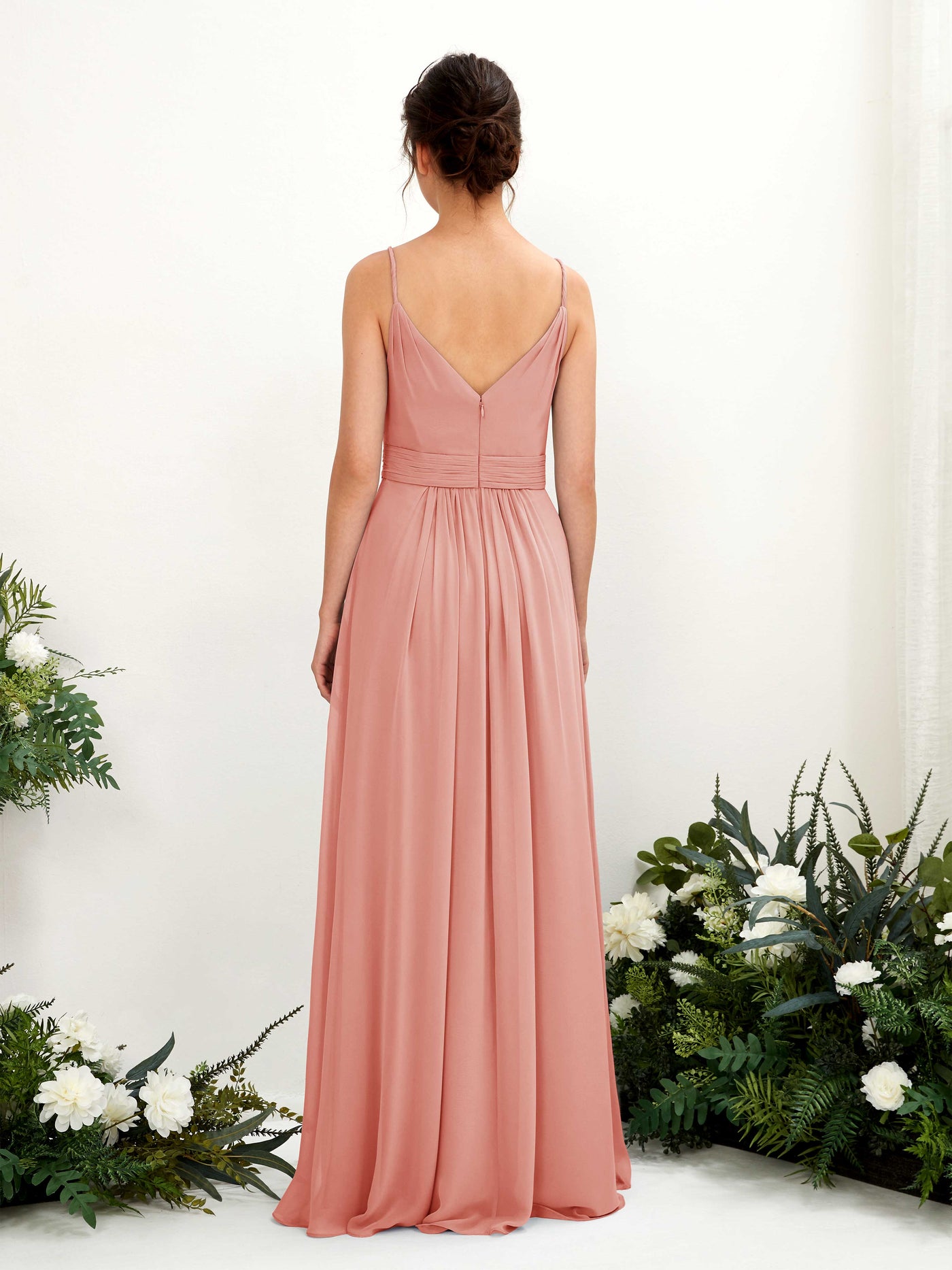 Carlyna Robe Trapèze Longueur ras du sol Col V Mousseline Rose Champagne #couleur_rose-champagne