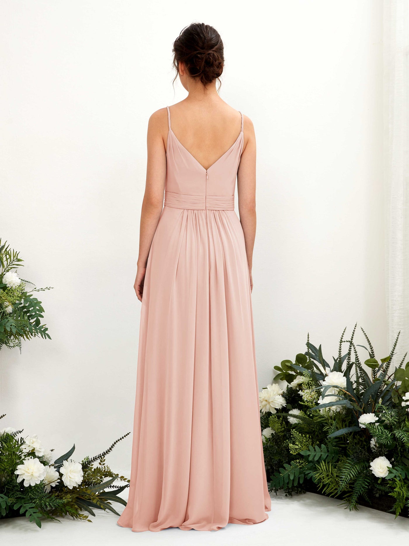 Carlyna Robe Trapèze Longueur ras du sol Col V Mousseline Rose Perle #couleur_rose-perle