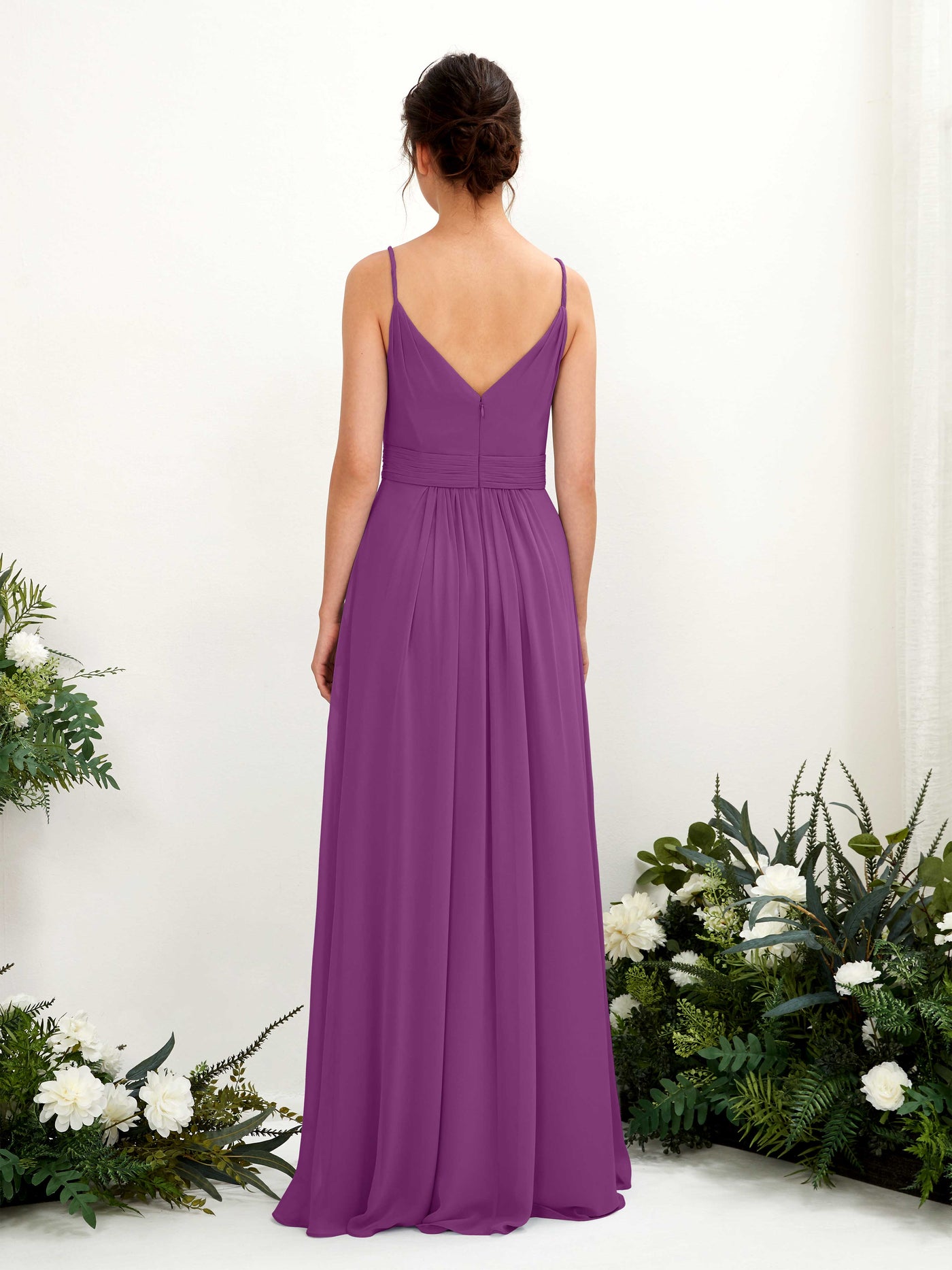 Carlyna Robe Trapèze Longueur ras du sol Col V Mousseline Violet #couleur_violet