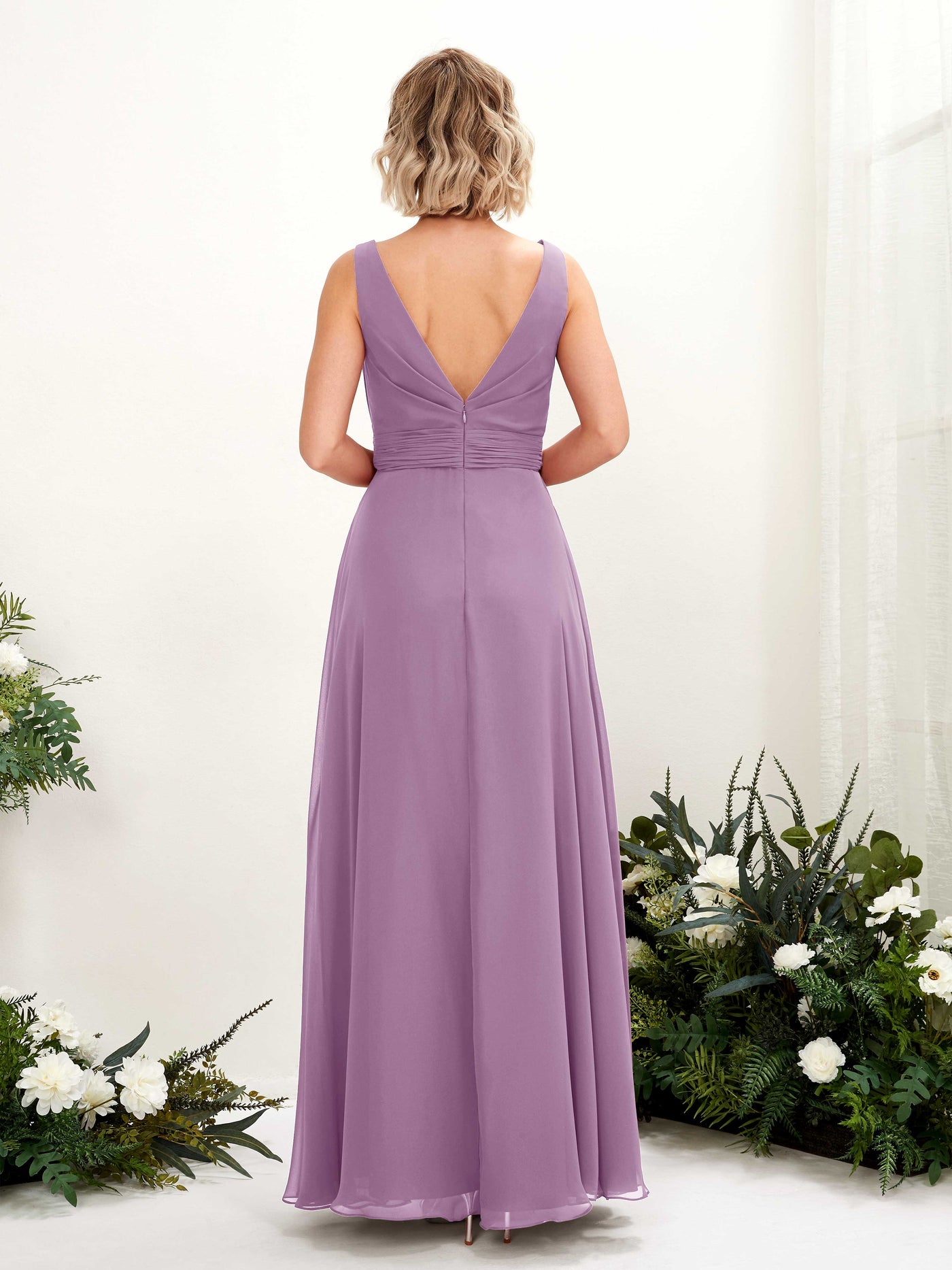 Carlyna Robe trapèze longueur ras du sol encolure bateau demoiselle d'honneur Brume Orchidée #couleur_brume-orchid-e