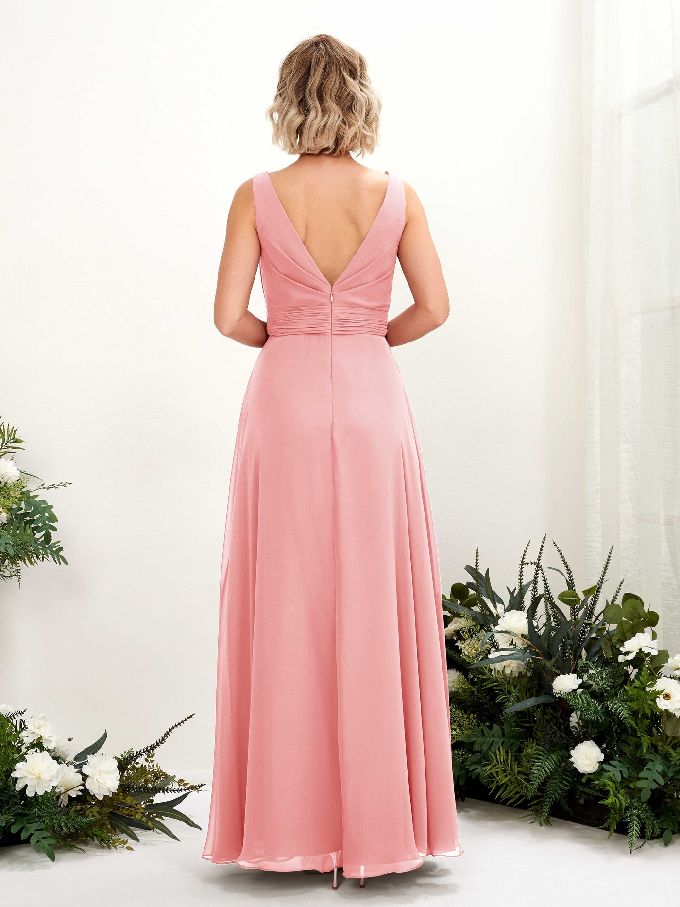 Carlyna Robe trapèze longueur ras du sol encolure bateau demoiselle d'honneur Rose Ballet #couleur_rose-ballet