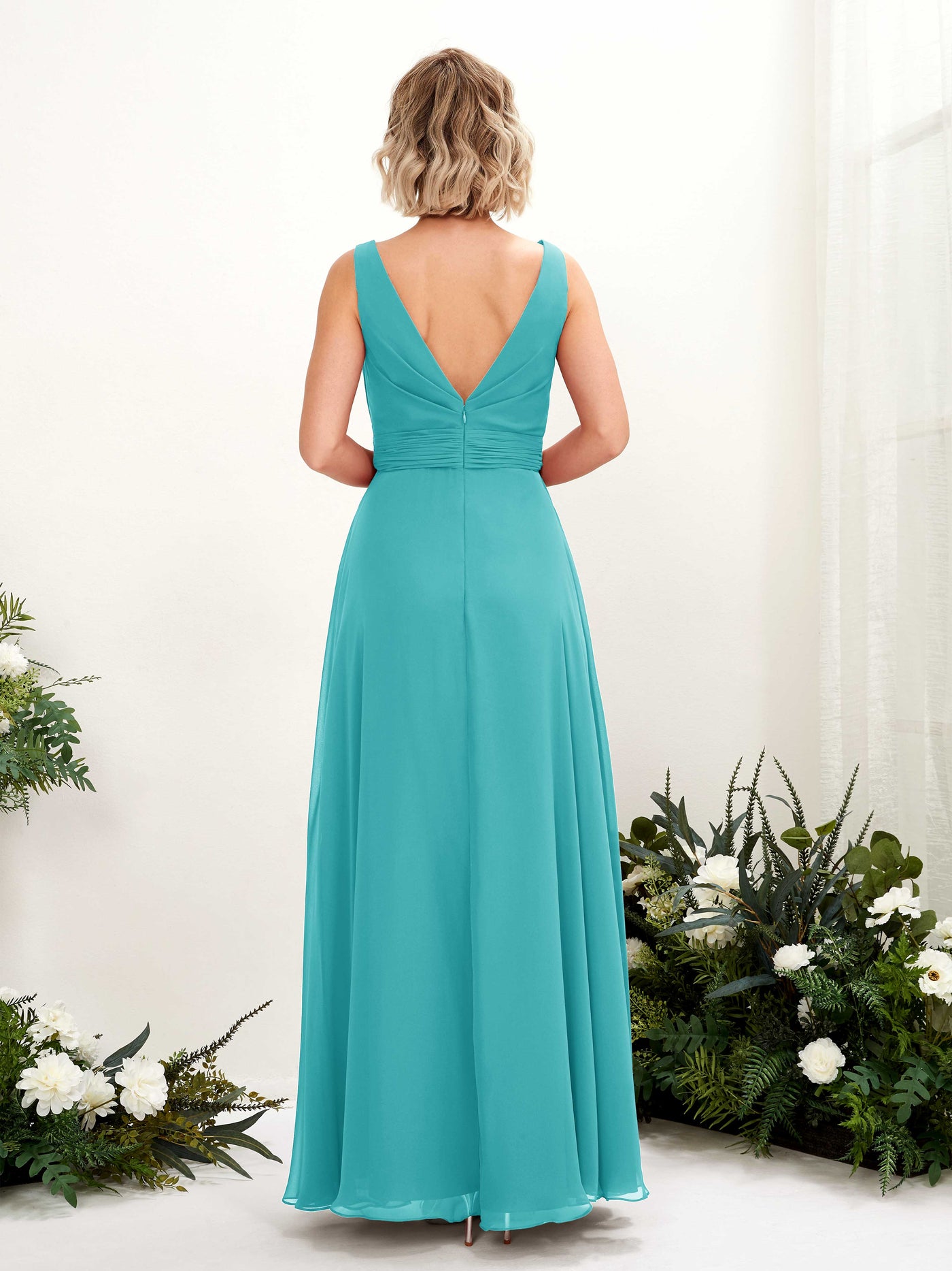 Carlyna Robe trapèze longueur ras du sol encolure bateau demoiselle d'honneur Turquoise #couleur_turquoise