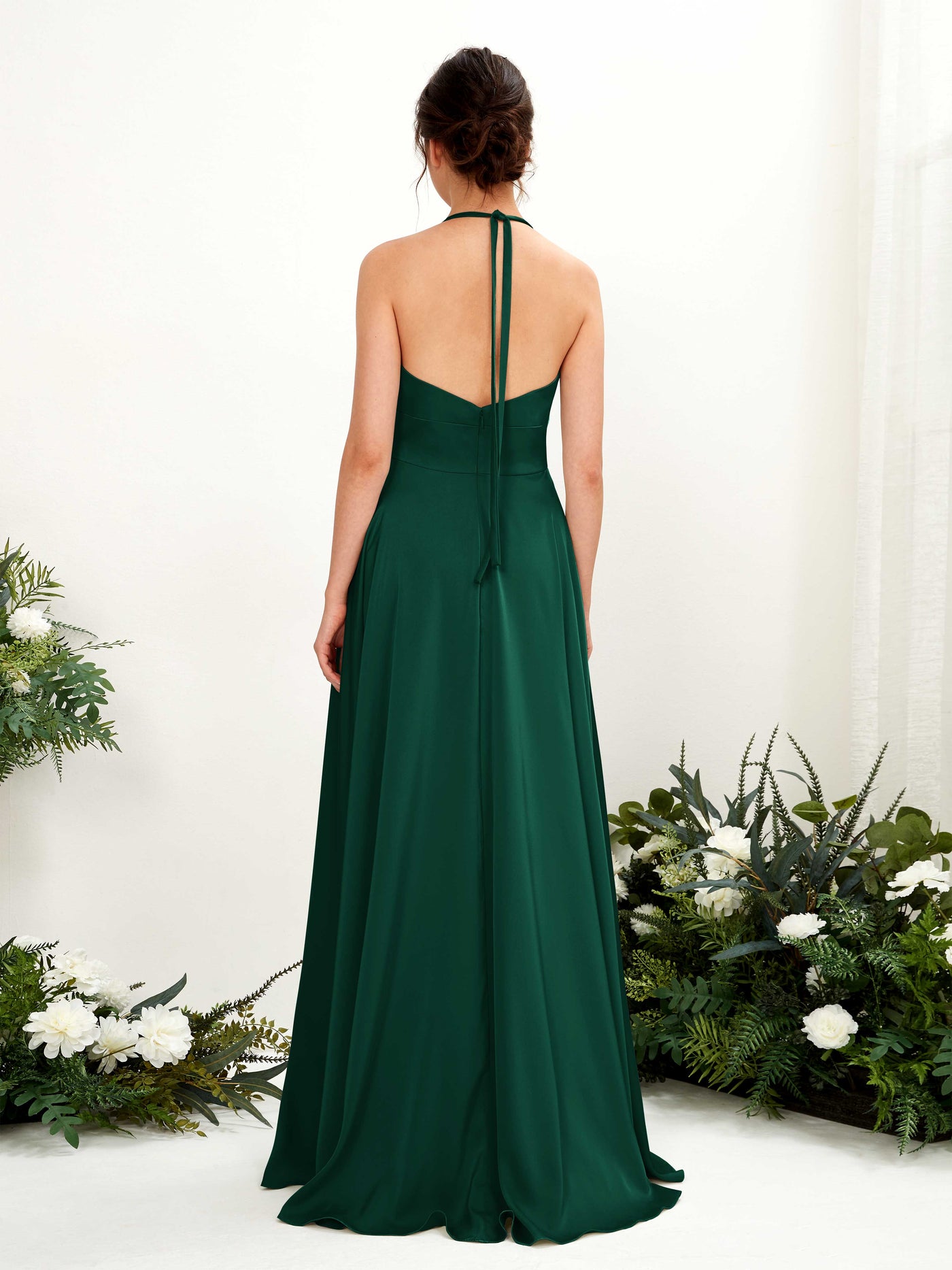 Carlyna Robe Trapèze Longueur ras du sol Satin Licou Demoiselle d'honneur Vert Chasseur #couleur_vert-chasseur
