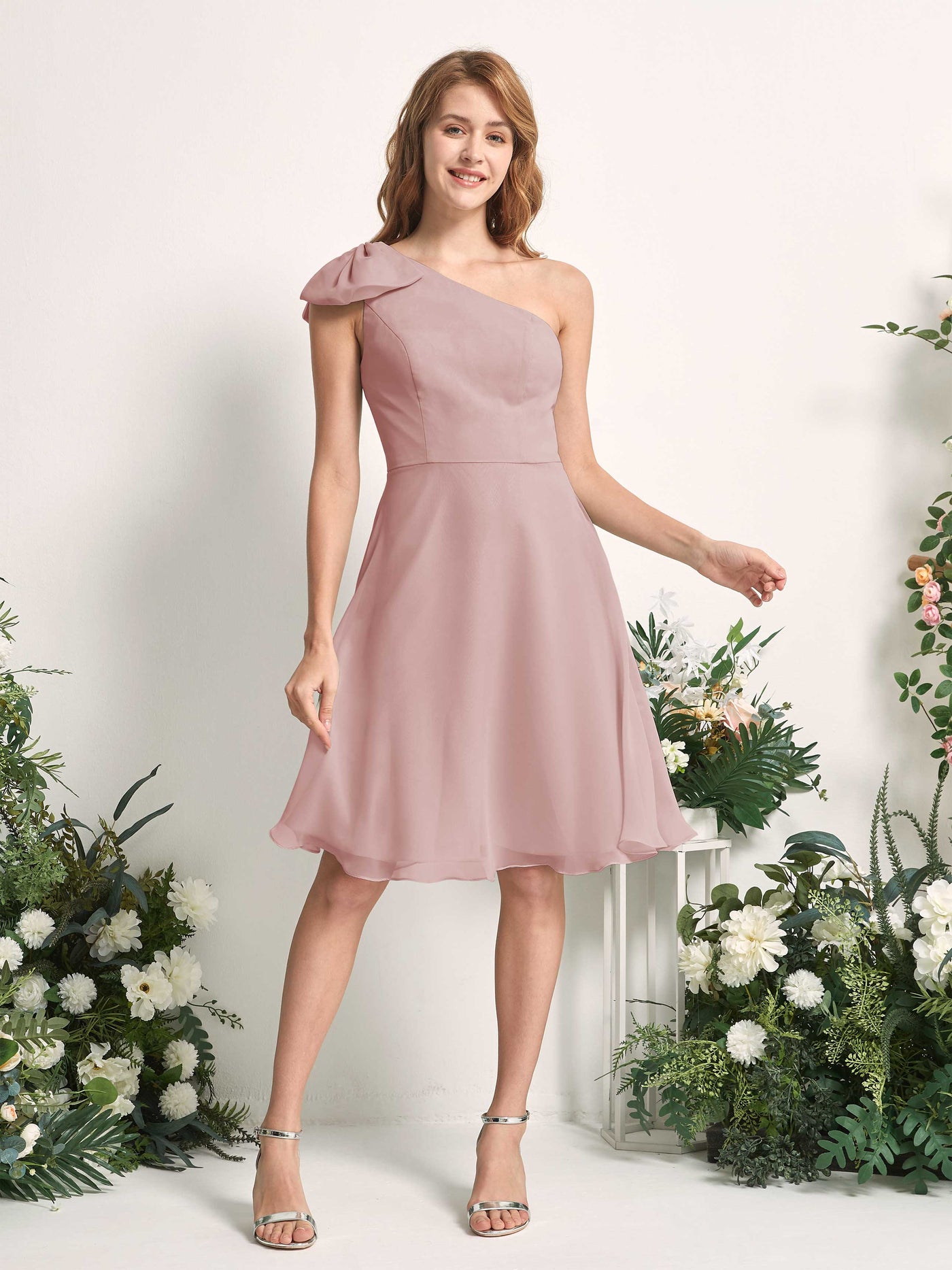 Carlyna Trapèze Décolleté Asymétrique Patineuse Robes de demoiselle d'honneur Rose Poussiéreux #couleur_rose-poussi-reux