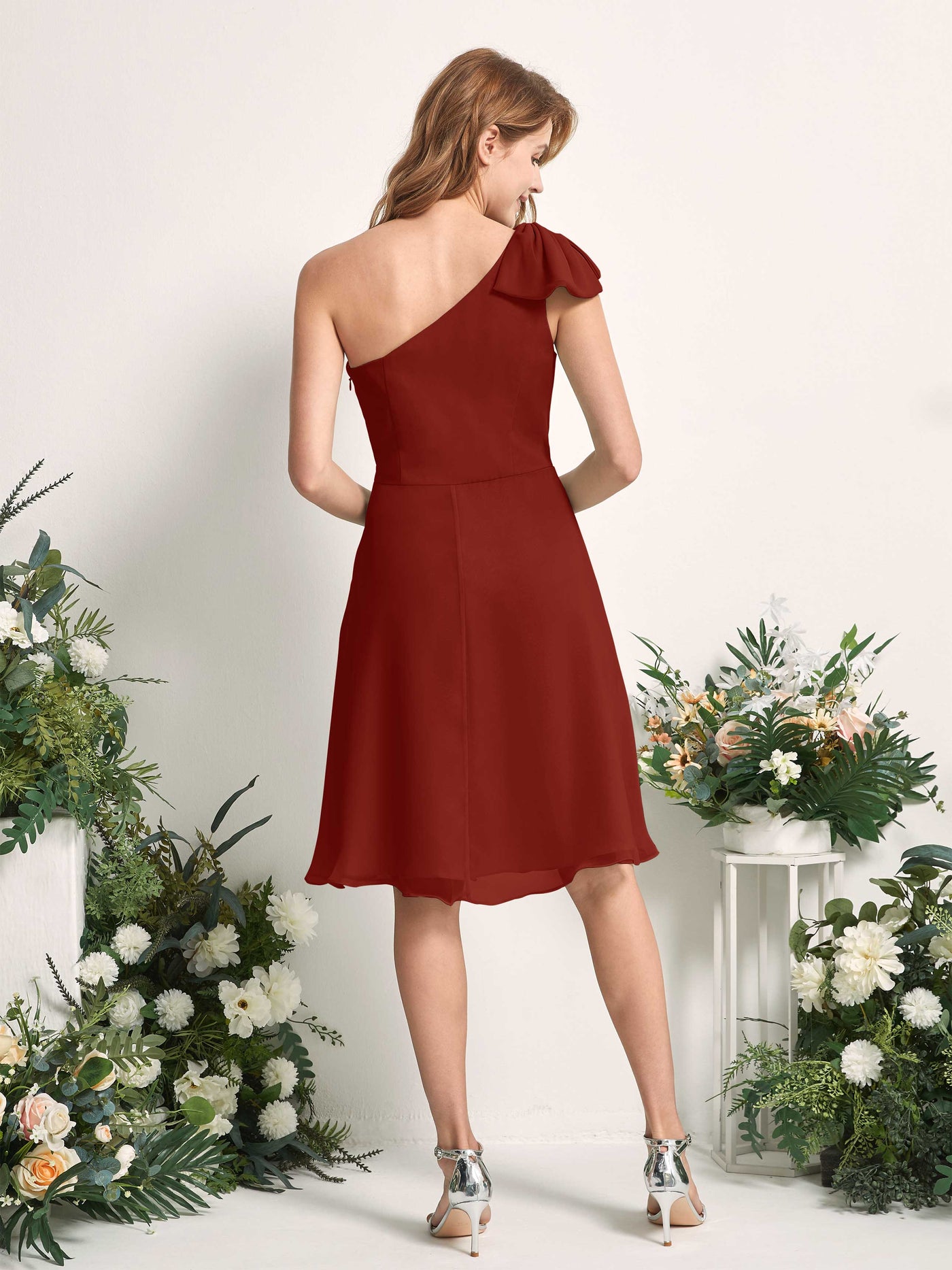Carlyna Trapèze Décolleté Asymétrique Patineuse Robes de demoiselle d'honneur Rouille #couleur_rouille