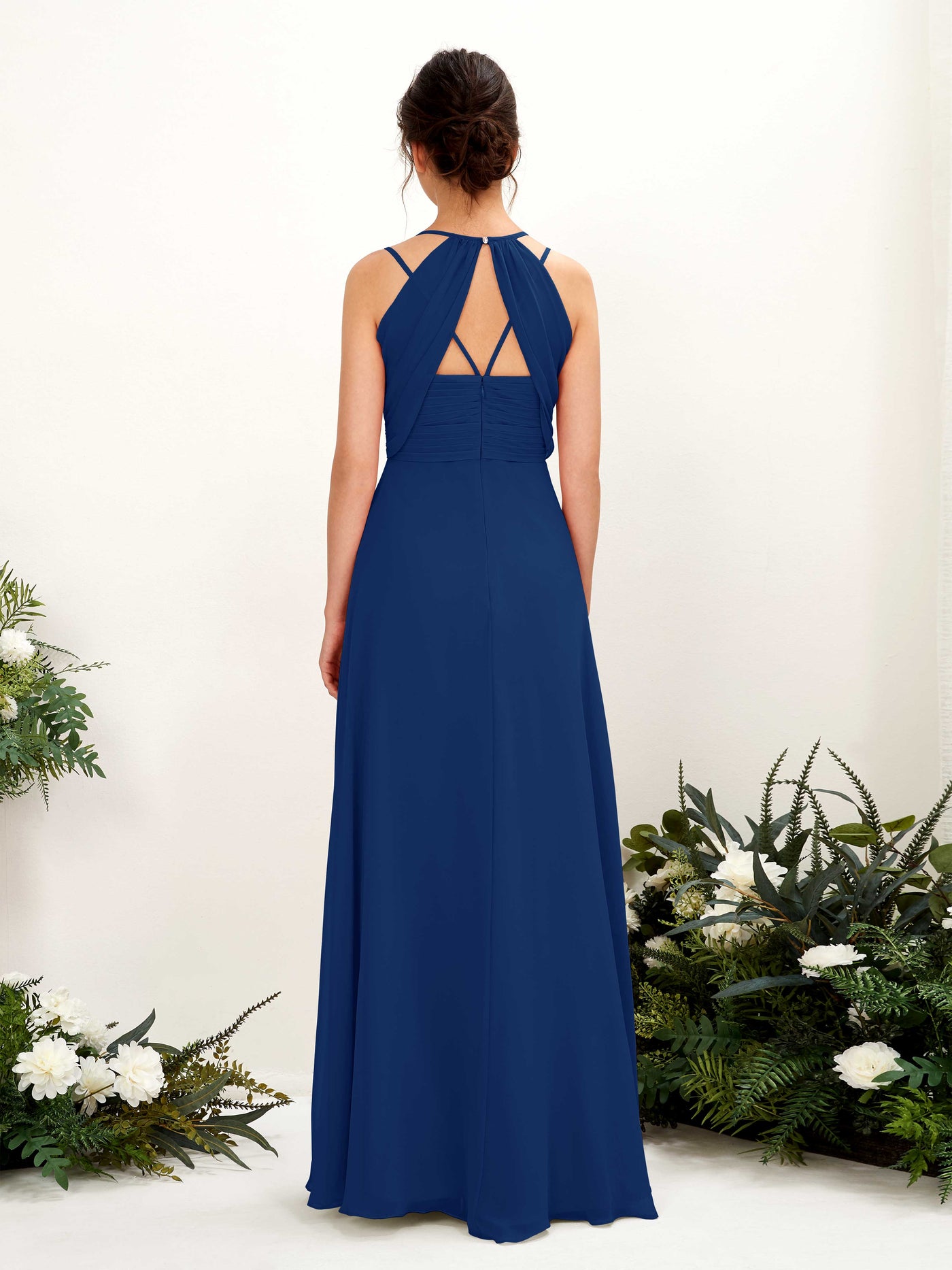 Carlyna Trapèze Longueur ras du sol Col V Licou Robes de demoiselle d'honneur Bleu Roi #couleur_bleu-roi
