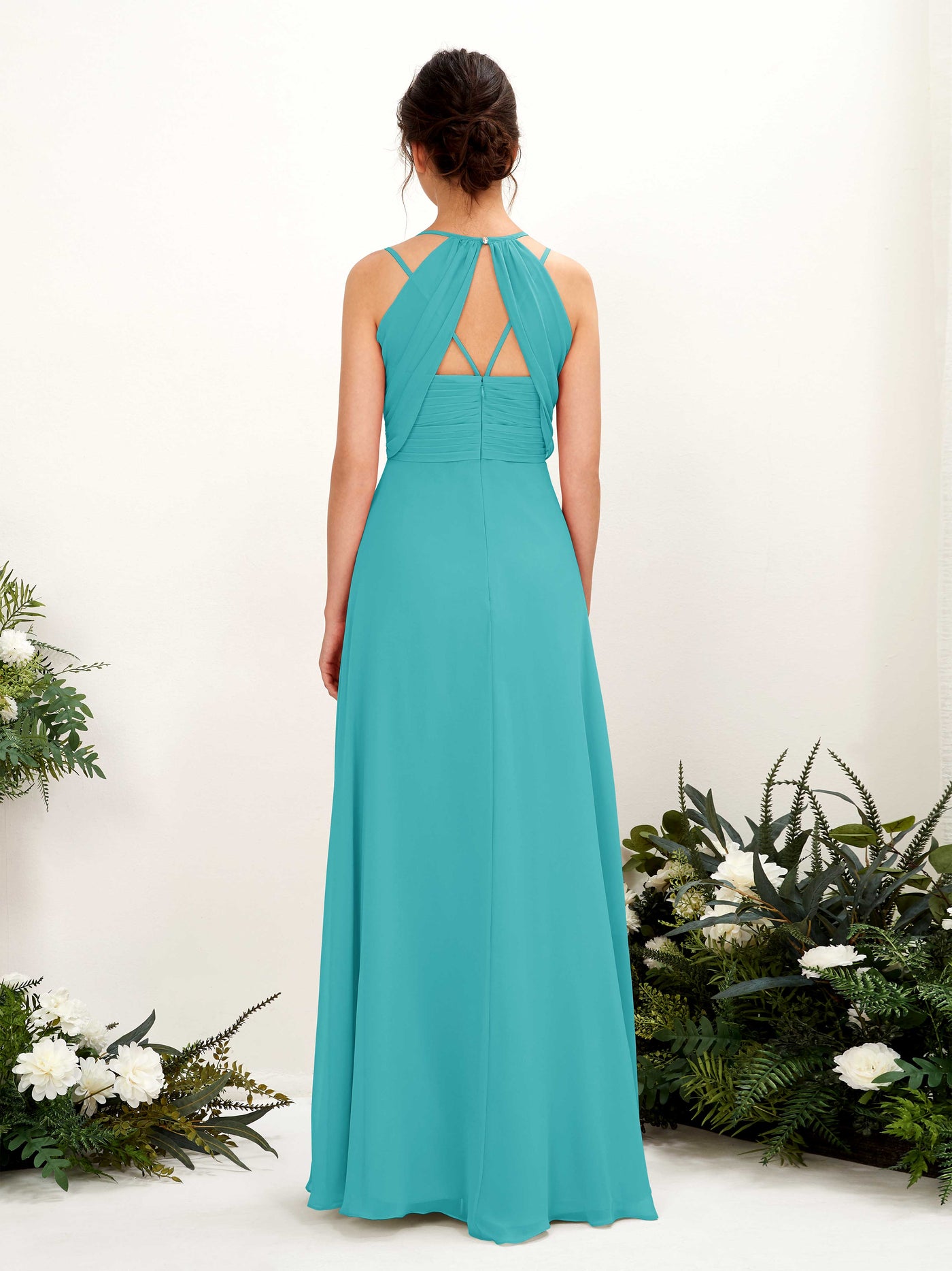 Carlyna Trapèze Longueur ras du sol Col V Licou Robes de demoiselle d'honneur Turquoise #couleur_turquoise
